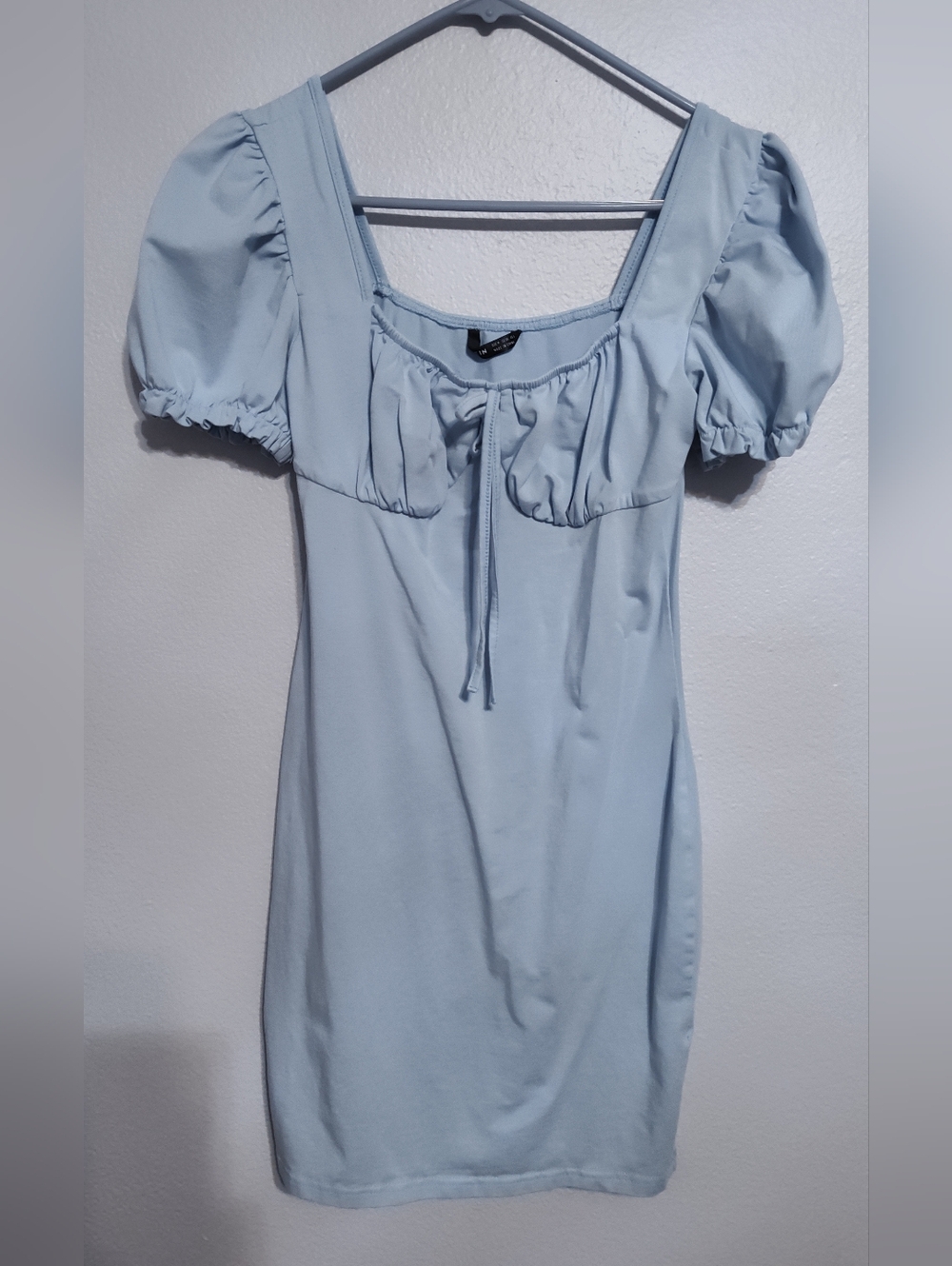 Shein Light Blue Puff Sleeve Square Neck Dress Size M